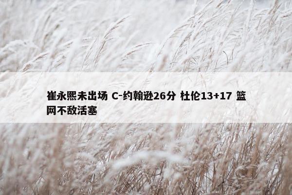 崔永熙未出场 C-约翰逊26分 杜伦13+17 篮网不敌活塞